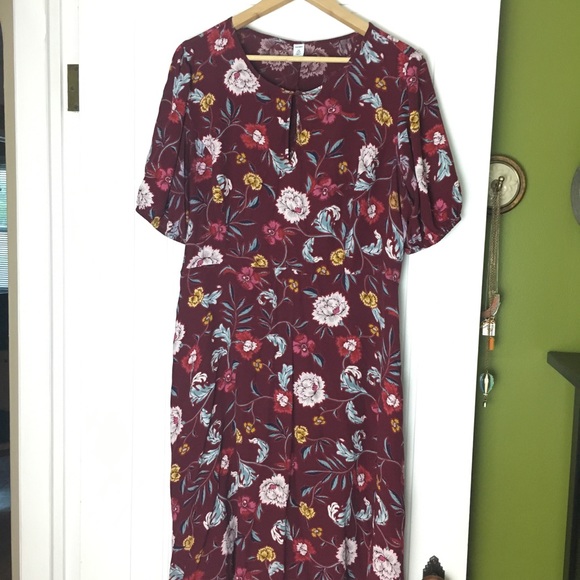 Old Navy Burgundy Floral Fit & Flare Midi Dress 2X - Picture 2 of 7